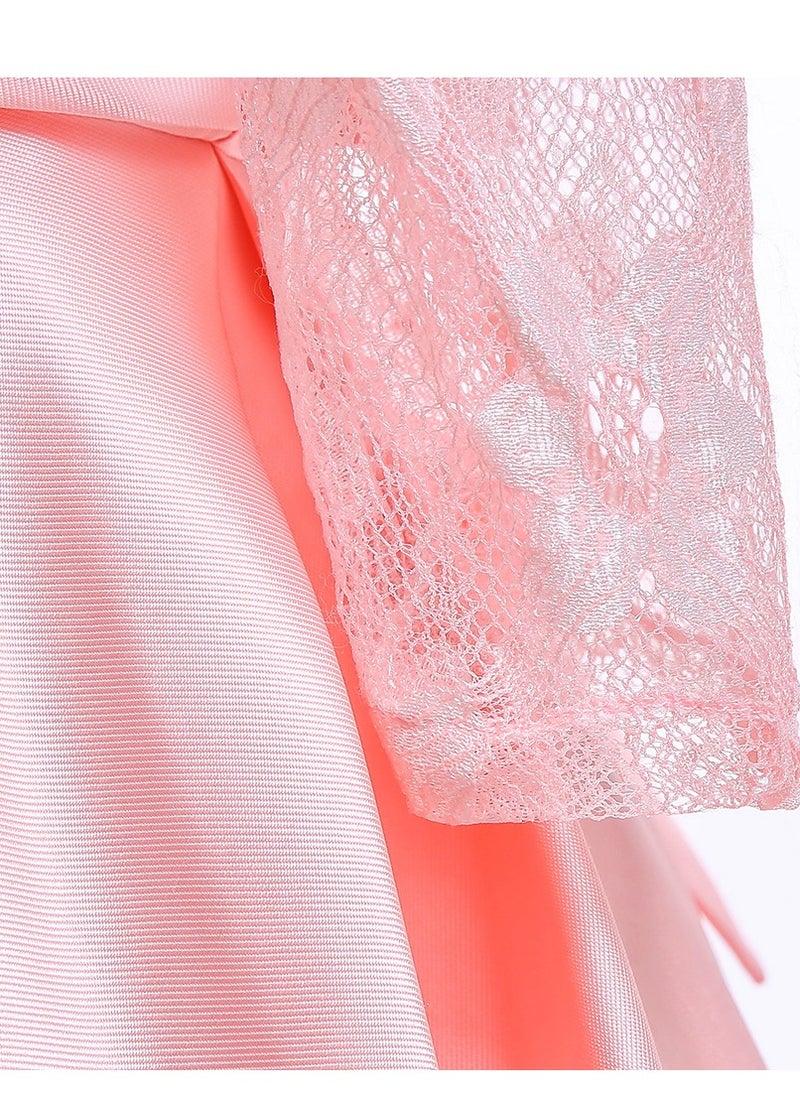 Best Gift Fashion - Kids Clothing Satin Elegant Lace Girls Dresses for Children Princess Party Costumes Pink Color - Image 1