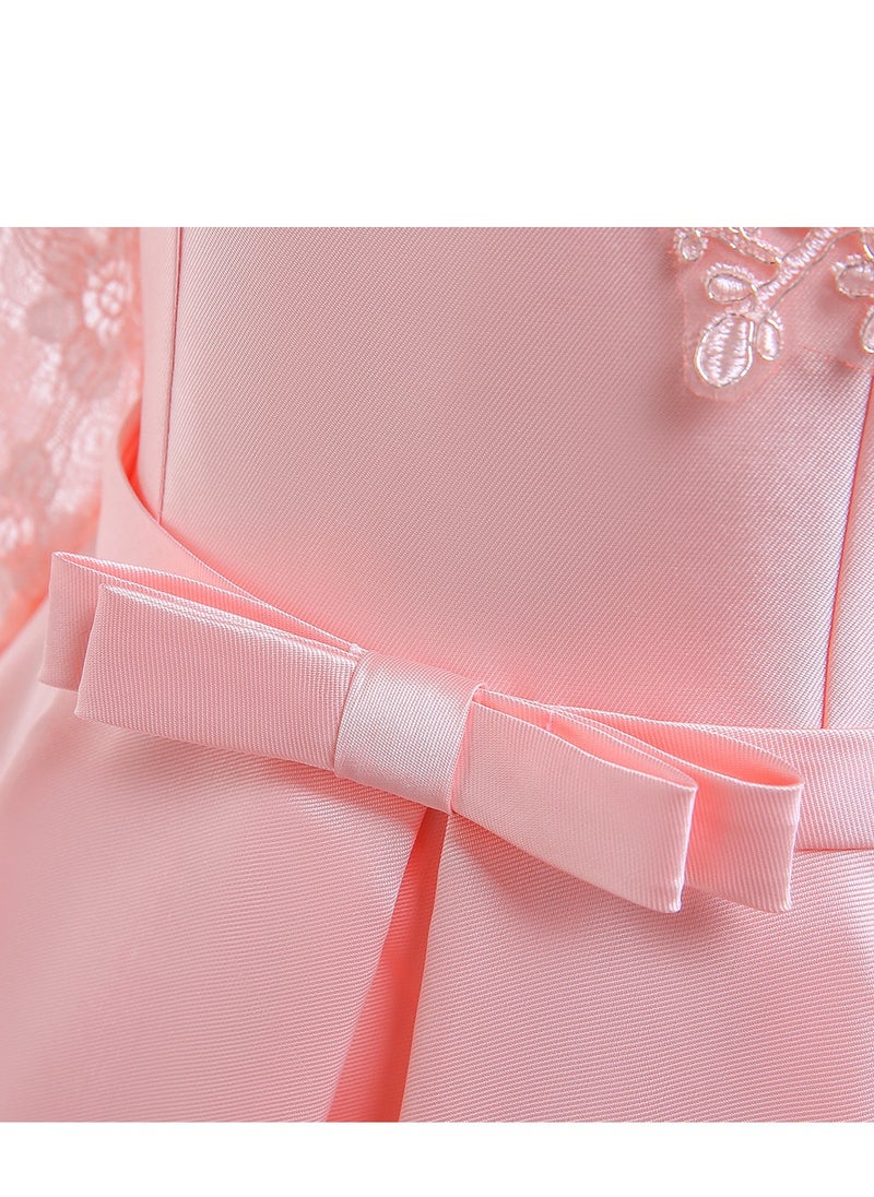 Best Gift Fashion - Kids Clothing Satin Elegant Lace Girls Dresses for Children Princess Party Costumes Pink Color - Image 1