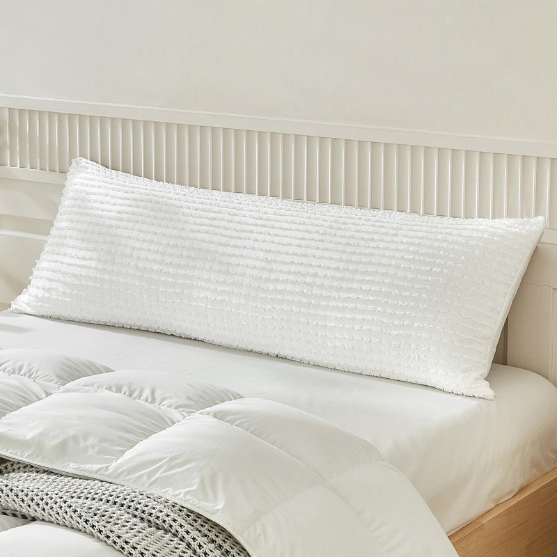 WARMDERN White Pillow Covers Body Pillow Cover Soft Microfiber Pillow Cases Set of 1 Boho Textured Pillowcase with Envelope Closure(White, Body-1 20x54 Inches) - Image 1