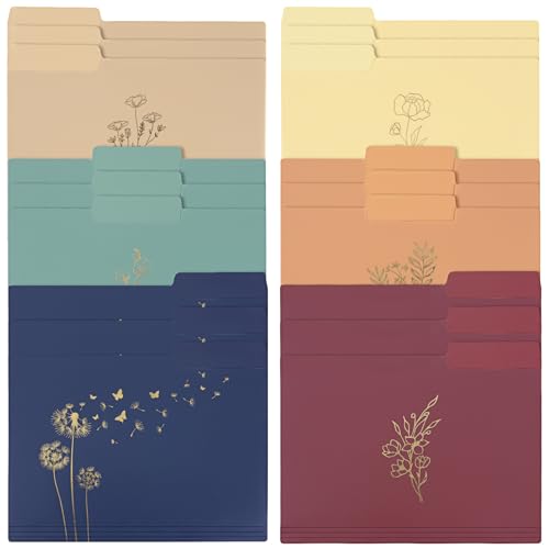 EOOUT 18 Pack Decorative File Folders Plastic Floral Colored Folders with Gold Foil Vintage 8.6 x 11.6 Inch 1/3 Cut Tab Letter Size for Office School Home - Image 1