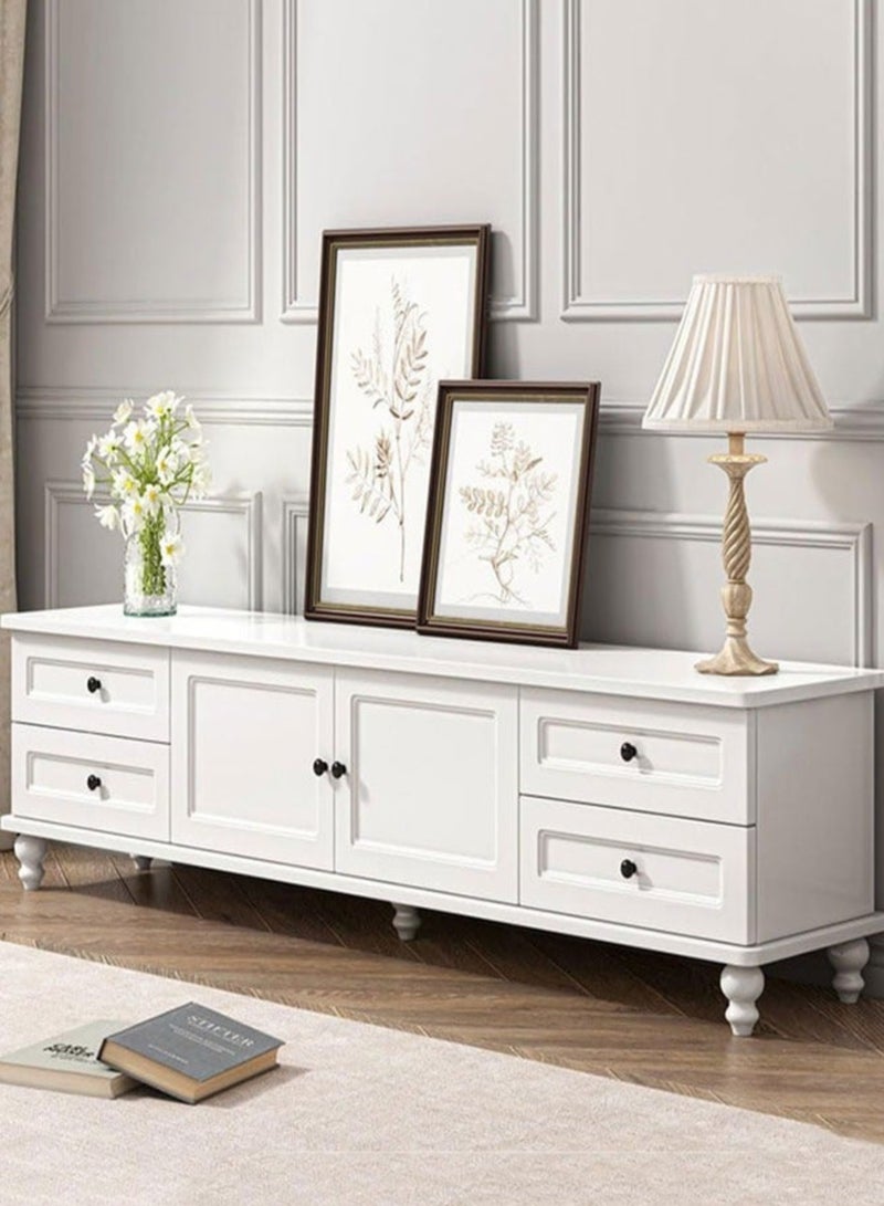 TV Table,Modern TV Stand TV Table with Storage Shelves and Drawers,Universal TV Cabinet,Stylish TV Rack Background Storage Cabinet for Living Room、Bedroom(White,H-F97) - Image 2