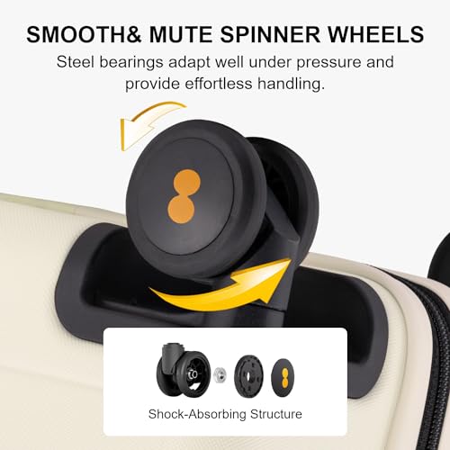 LEVEL8 Carry on Suitcase for Women Men, Carry-on Luggage Airline Approved, Travel Bag with Spinner Wheels, Lightweight Luminous Textured Hard Shell, Tsa Lock, 20 Inch, Cream White - Image 3