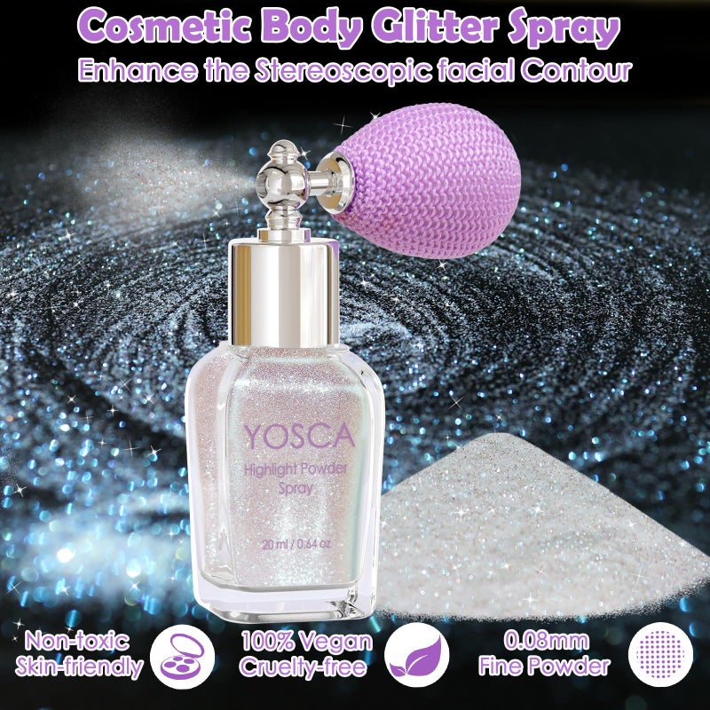 Yosca Body Glitter Spray, 30ML Loose Body Shimmer Powder Iridescent Hair Spray White Glitter Sparkle Highlighter Makeup Festival Rave Accessories for Clothes Hair Face Nail Art - Image 2