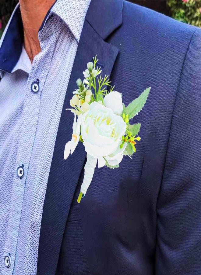 Latious Bride Wedding Rose Boutonniere Groom Flower Buttonholes Prom Suit Decoration for Men and Groomsmans (White) - Image 5