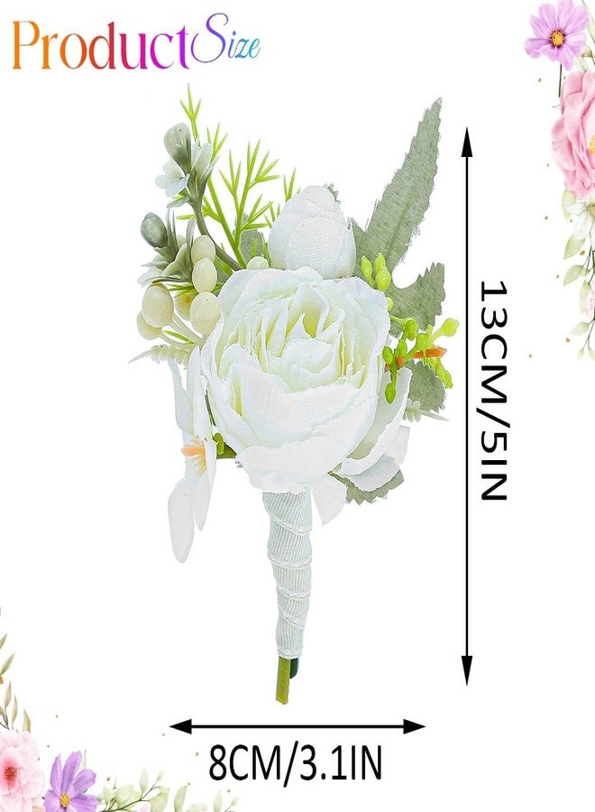 Latious Bride Wedding Rose Boutonniere Groom Flower Buttonholes Prom Suit Decoration for Men and Groomsmans (White) - Image 4