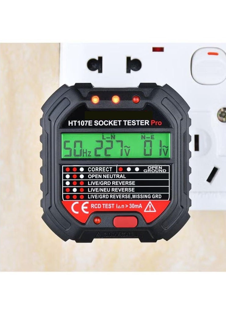 XiuWoo Outlet Tester Electrical GFCI Receptacle Detector with LCD Display, 90-300V Power Socket Tester, Circuit Polarity Voltage Detector, Plug Tester Breaker Finder Visual Indication Backlight Alert  - Image 1