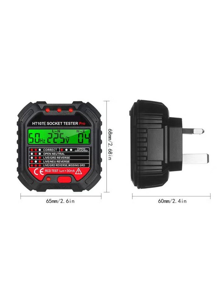 Outlet Tester Electrical GFCI Receptacle Detector with LCD Display, 90-300V Power Socket Tester, Circuit Polarity Voltage Detector, Plug Tester Breaker Finder Visual Indication Backlight Alert