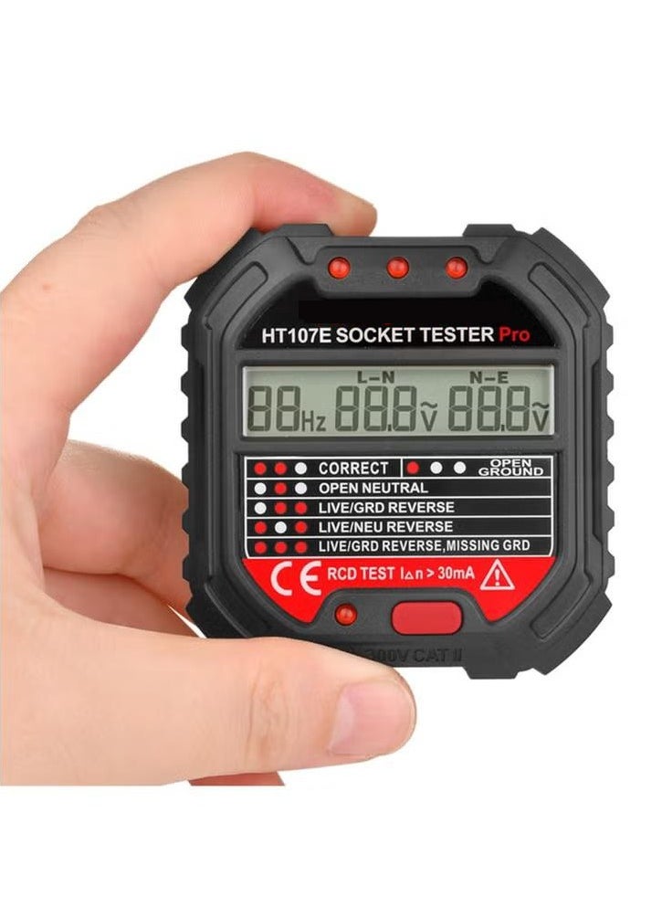 Outlet Tester Electrical GFCI Receptacle Detector with LCD Display, 90-300V Power Socket Tester, Circuit Polarity Voltage Detector, Plug Tester Breaker Finder Visual Indication Backlight Alert