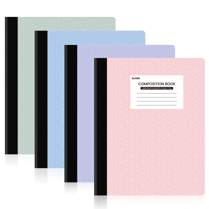 SUNEE Composition Notebooks - Wide Ruled Paper, 4 Pack Composition Book, 9 3/4" x 7 1/2", 80 Sheets/160 Pages, Assorted Colors, School & Office Supplies - Image 1