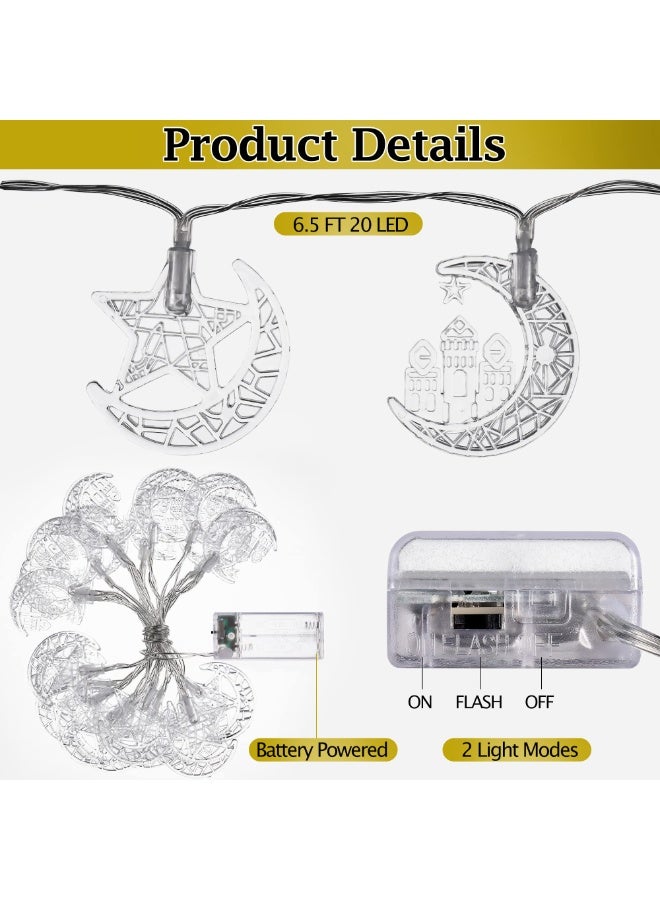 Chielor Ramadan 9.84 ft 20 LEDs Star Ramadan String Lights, 2 Modes Battery Operated Eid Mubarak Fairy Lights for Eid Decorative Indoor Outdoor Party (Moon Star) - Image 4