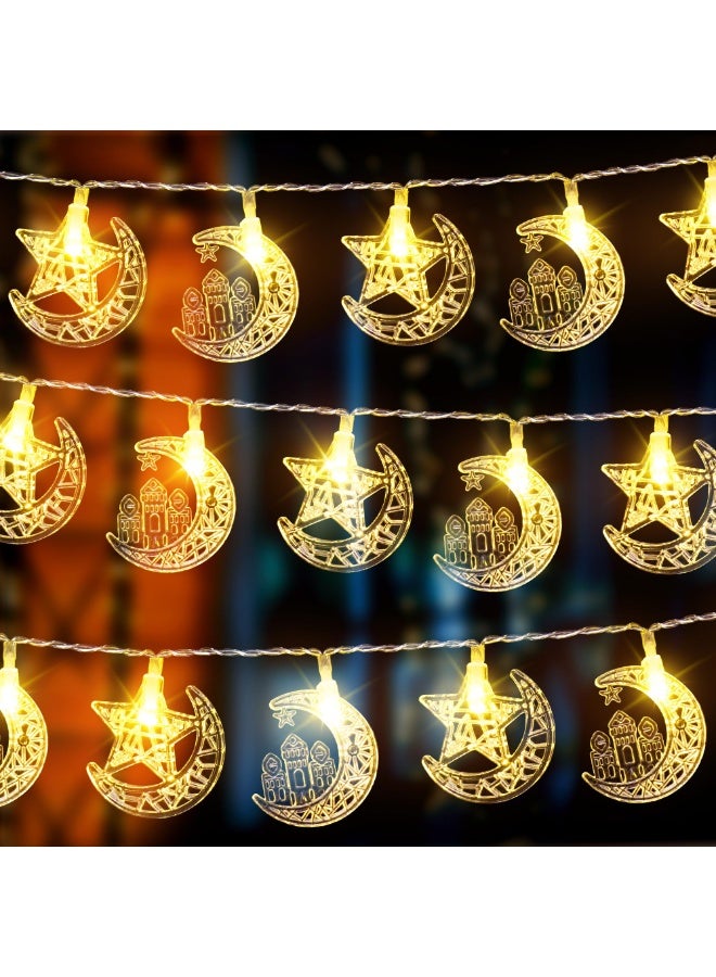 Chielor Ramadan 9.84 ft 20 LEDs Star Ramadan String Lights, 2 Modes Battery Operated Eid Mubarak Fairy Lights for Eid Decorative Indoor Outdoor Party (Moon Star) - Image 1