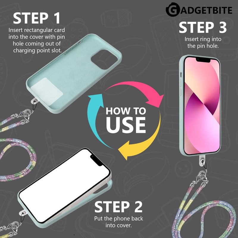 GadgetBite Diamond Charm Phone Lanyard - Cross body lanyard, Mobile Holder Strap, Hands-Free Neck Hanging Chain Accessory, Compatible with iPhone & Most Smartphones, Charms for Phone Case.(Rainbow) - Image 3