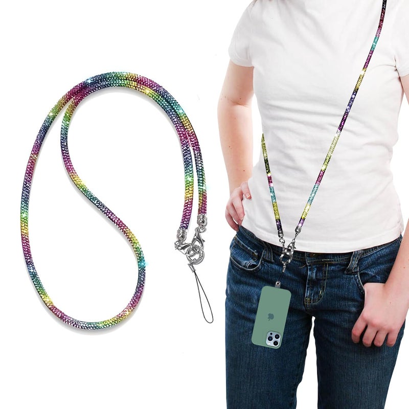 GadgetBite Diamond Charm Phone Lanyard - Cross body lanyard, Mobile Holder Strap, Hands-Free Neck Hanging Chain Accessory, Compatible with iPhone & Most Smartphones, Charms for Phone Case.(Rainbow) - Image 1