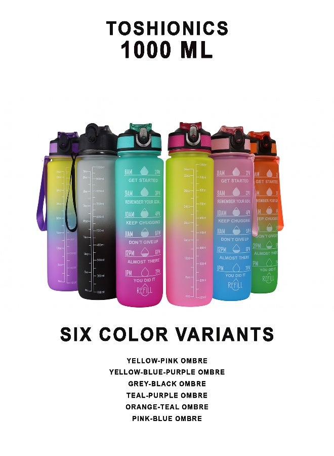 Toshionics 1000ml Motivational Water Bottle with Time Markers, One-Touch Lid, Flip-Up Integrated Straw, Dual Carry Handle and Non-Slip Lid - BPA-Free, Leak-Proof Lid, Eco- Friendly, Plastic, Reusable, Drink Reminder Water Bottle for Adults and Kids in School, Office, Daily Hydration, Gym, Fitness, Yoga, Cycling, Hiking, Outdoor Camping, Hiking, Sports and Travel, 32oz Bottle - Image 4
