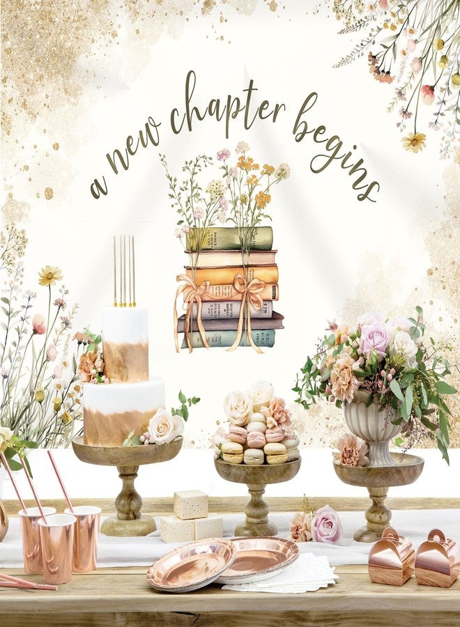 Rsuuinu Bridal Shower Backdrop A New Chapter Begins Floral Books Wedding Engagement Photography Background Bridal Shower Party Decoration Supplies Cake Table Banner Photo Booth Studio Props 7x5ft - Image 2