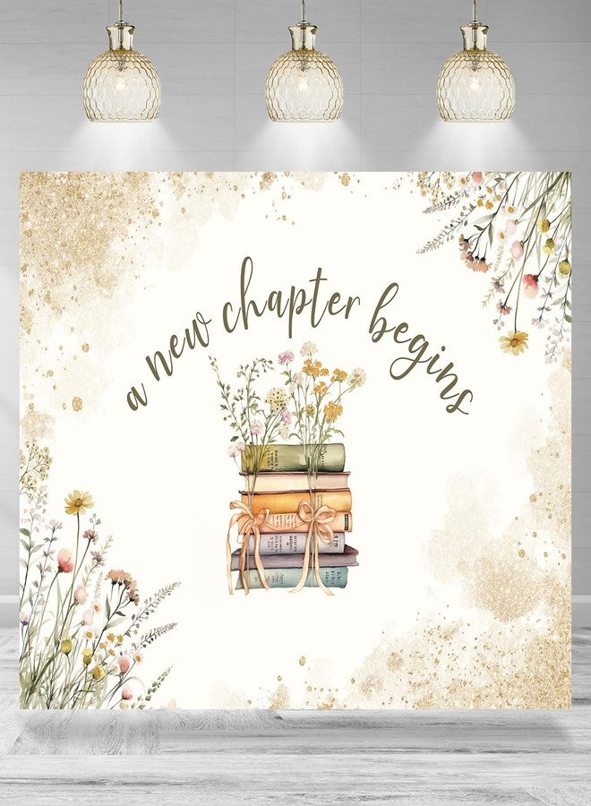Rsuuinu Bridal Shower Backdrop A New Chapter Begins Floral Books Wedding Engagement Photography Background Bridal Shower Party Decoration Supplies Cake Table Banner Photo Booth Studio Props 7x5ft - Image 1