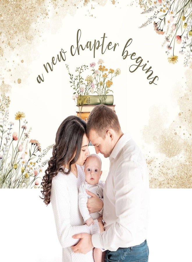 Rsuuinu Bridal Shower Backdrop A New Chapter Begins Floral Books Wedding Engagement Photography Background Bridal Shower Party Decoration Supplies Cake Table Banner Photo Booth Studio Props 7x5ft - Image 3