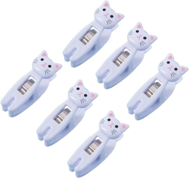 cheekyglo 6Pcs Ct Shped Bag Clips, Small Ct Chip Clips, Pper Clmp, Chip Food Storge Bag Sel Clmp, Mini Multipurpose Clips Food Seler-White - Image 1