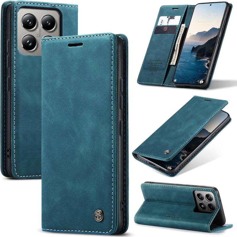 Cracedily Case for Xiaomi 14T Pro Case, Premium Leather Flip Wallet Case with Card Slots and Horizontal Stand Function Magnet Coque Cover Protective Case for Xiaomi mi 14T Pro, Teal - Image 1