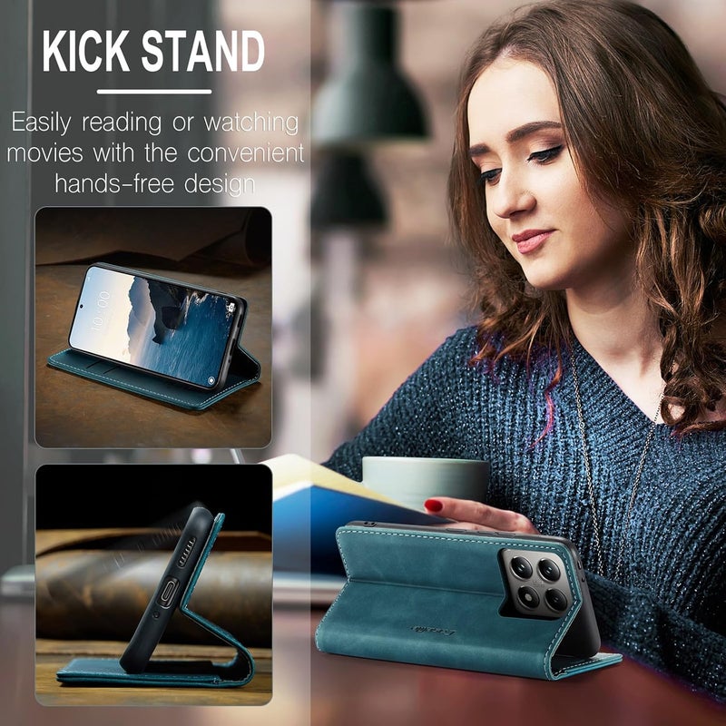 Cracedily Case for Xiaomi 14T Pro Case, Premium Leather Flip Wallet Case with Card Slots and Horizontal Stand Function Magnet Coque Cover Protective Case for Xiaomi mi 14T Pro, Teal - Image 5