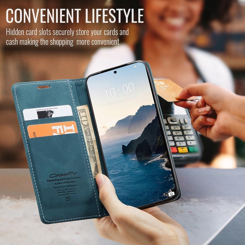 Cracedily Case for Xiaomi 14T Pro Case, Premium Leather Flip Wallet Case with Card Slots and Horizontal Stand Function Magnet Coque Cover Protective Case for Xiaomi mi 14T Pro, Teal - Image 4