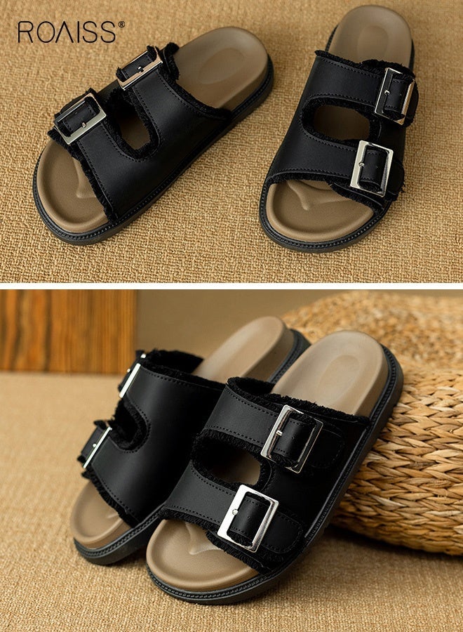 roaiss Women Summer Sandals with Adjustable Buckle, Stylish Slippers with Non-slip Sole, Breathable Lightweight Slides, Casual Open-toed Shoes for Ladies, Suitable for Daily Wear or Any Outdoor Leisure Setting - Image 3