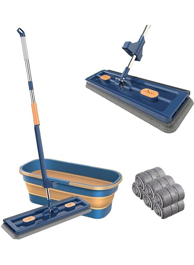 Mop And Bucket Set, Flat Mop and Foldable Basket with 6PCS Reusable Mop Pads, Heavy Duty Commercial Mop with Handle, No Hand Wash Mop for Cleaning Floor, Self Squeeze Mop with 360 Rotatable Mop Head - Image 1