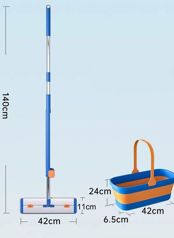 Mop And Bucket Set, Flat Mop and Foldable Basket with 6PCS Reusable Mop Pads, Heavy Duty Commercial Mop with Handle, No Hand Wash Mop for Cleaning Floor, Self Squeeze Mop with 360 Rotatable Mop Head - Image 2