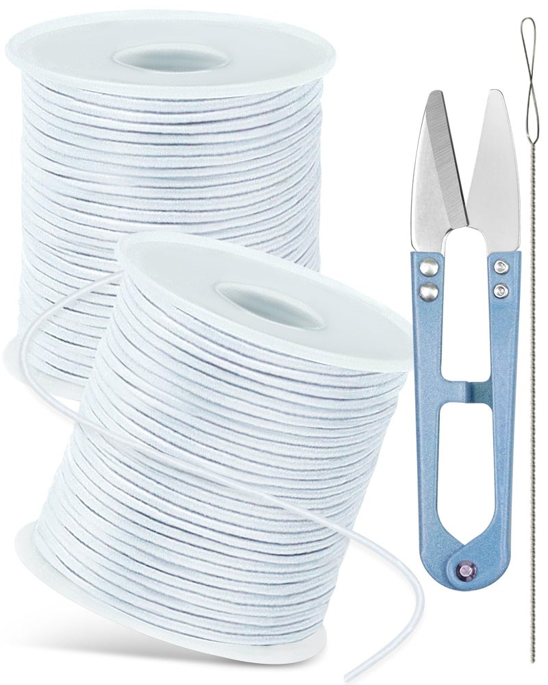 FIVEIZERO 2 Rolls Fiveizero White Elastic Bracelet String Total 330 Feet 1Mm 1.2Mm 1.5Mm Elastic Cord For Beading Stretchy String With Beading Needle For Bracelets  Sewing  Necklace  Jewelry Making And Crafts - Image 1