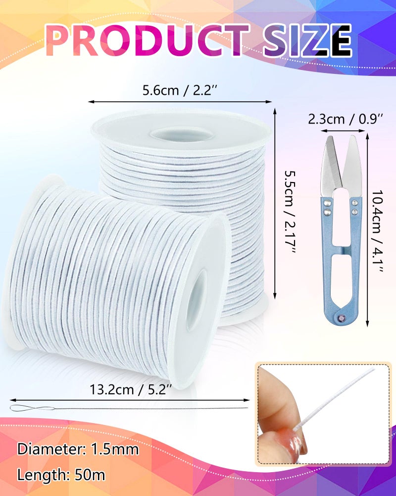 FIVEIZERO 2 Rolls Fiveizero White Elastic Bracelet String Total 330 Feet 1Mm 1.2Mm 1.5Mm Elastic Cord For Beading Stretchy String With Beading Needle For Bracelets  Sewing  Necklace  Jewelry Making And Crafts - Image 2