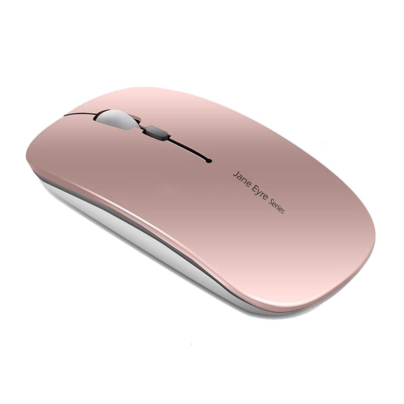 Uciefy Q5 Slim Rechargeable Wireless Mouse, 2.4G Portable Optical Silent Ultra Thin Wireless Computer Mouse with USB Receiver and Type C Adapter, Compatible with PC, Laptop, Desktop (Rose Gold) - Image 1