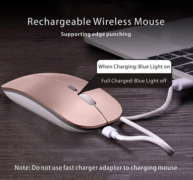 Uciefy Q5 Slim Rechargeable Wireless Mouse, 2.4G Portable Optical Silent Ultra Thin Wireless Computer Mouse with USB Receiver and Type C Adapter, Compatible with PC, Laptop, Desktop (Rose Gold) - Image 5