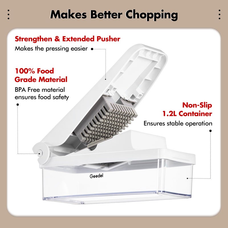 Geedel Vegetable Cutter, Onion Cutter Pro Food Chopper, Kitchen Vegetable Slicer Dicer Cutter Grater, Veggie Chopper with container for Salad Onion Potato Carrot (4 in 1, White) - Image 4