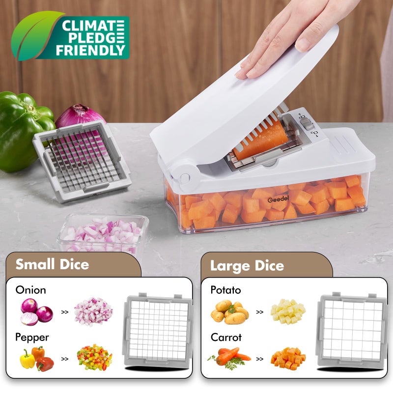 Geedel Vegetable Cutter, Onion Cutter Pro Food Chopper, Kitchen Vegetable Slicer Dicer Cutter Grater, Veggie Chopper with container for Salad Onion Potato Carrot (4 in 1, White) - Image 2
