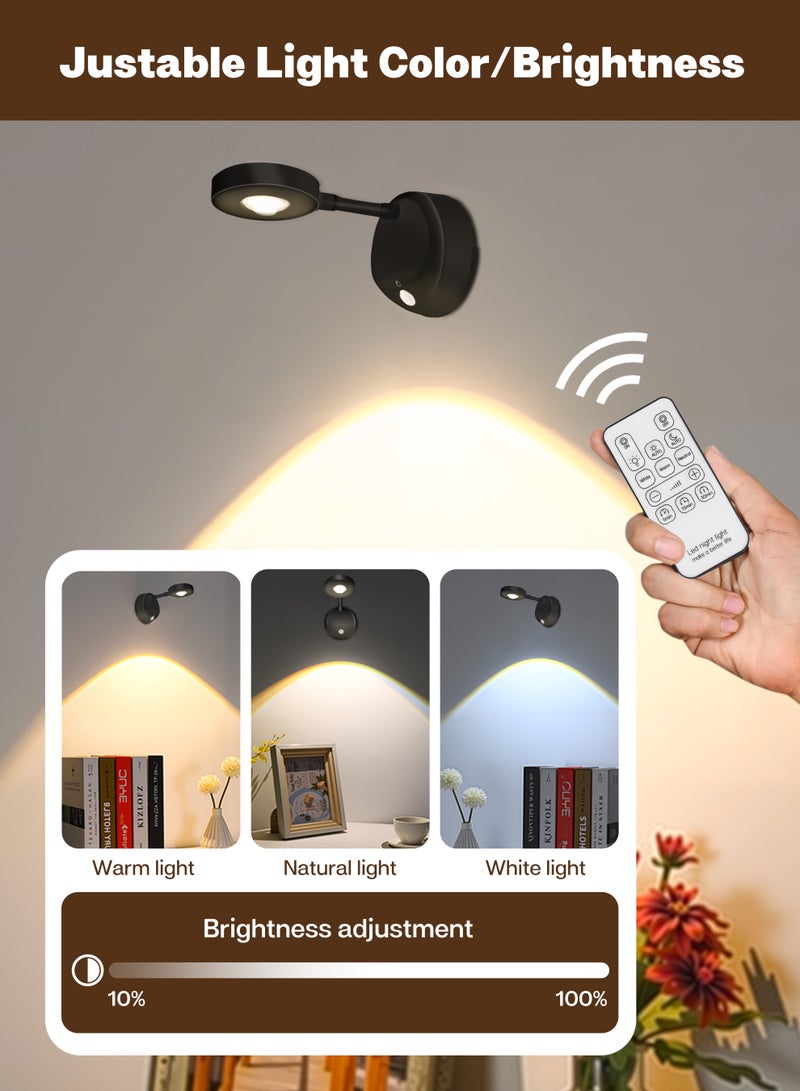 Xkimos Rechargeable LED Motion Sensor Picture Light with Remote Control, Dimmable Spotlight Wall Light for Paintings, Night Use, 3 Color Modes, 360° Rotation, Black - Image 3