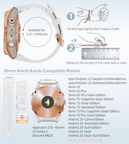 OUTVI 20mm Watch Band for Garmin fenix 5s fenix 6s fenix 7s pro soft silicone with Rose Gold buckle quick fit 20 bands Replacement for garmin epix pro gen 2 42mm long strap women Tanly Dust Rose - Image 3