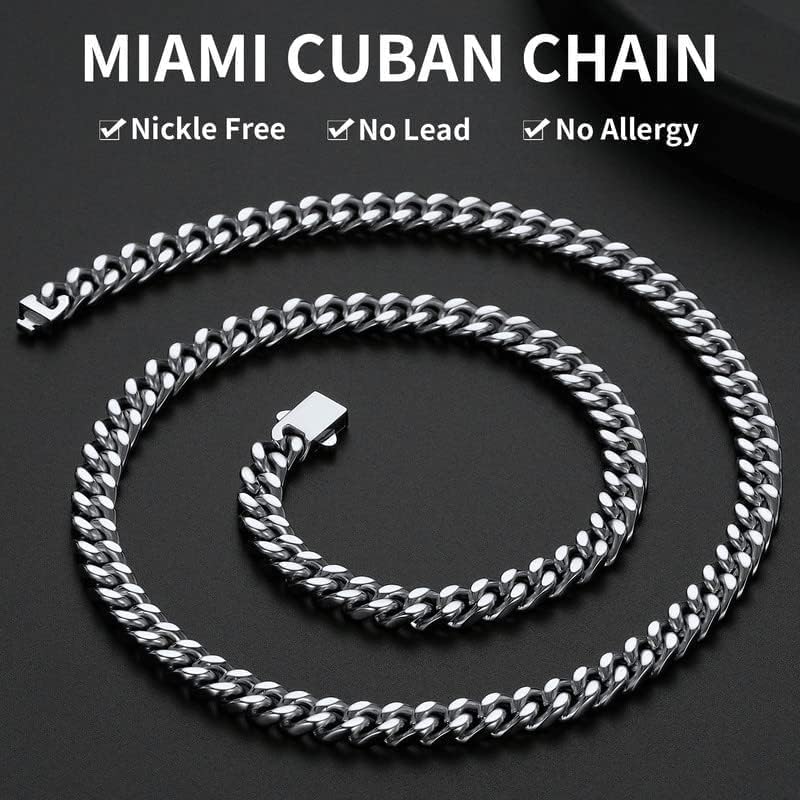 ChainsHouse Stainless Steel Mens Cuban Link Chain, Miami Cuban Chain Necklace for Men, 7mm Wide Hip Hop Mens Jewelry, 22" - Image 2