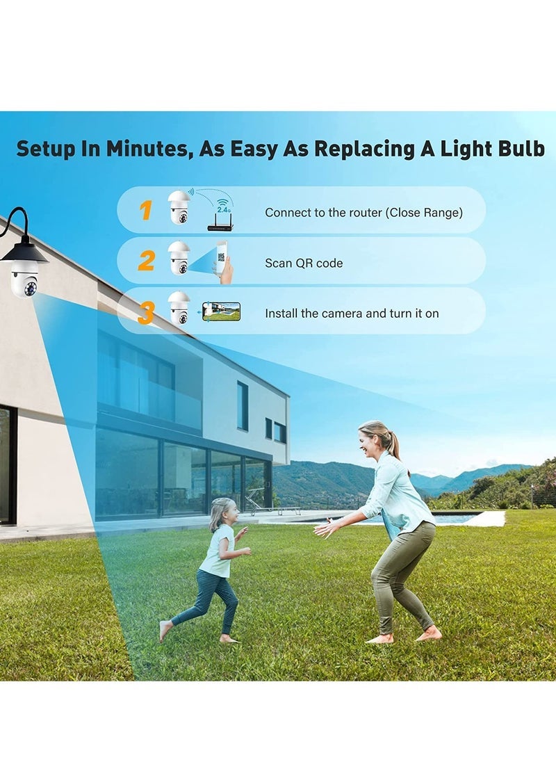 Gravity Light Bulb Security Camera, E27 Wireless WiFi Outdoor Security Camera, 1080P 2.4GHz WiFi Smart Home Surveillance Cam 355 Degree with Two-Way Audio, Night Vision, Motion Detection, Work with Alexa  - Image 2