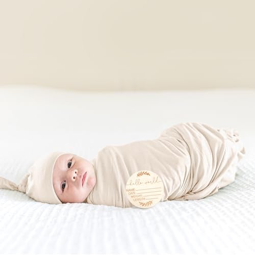 MairMore Baby Swaddle Receiving Blankets with Matching Beanie Set Newborn Nursery Swaddle Wrap for Baby Girls and Boys Apricot - Image 3
