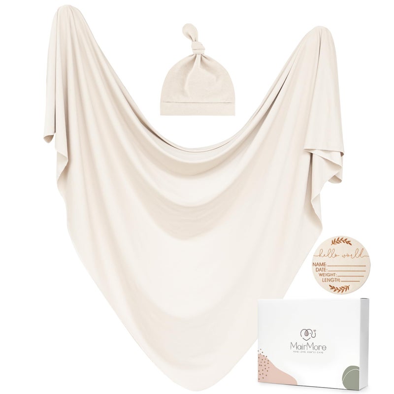 MairMore Baby Swaddle Receiving Blankets with Matching Beanie Set Newborn Nursery Swaddle Wrap for Baby Girls and Boys Apricot - Image 2