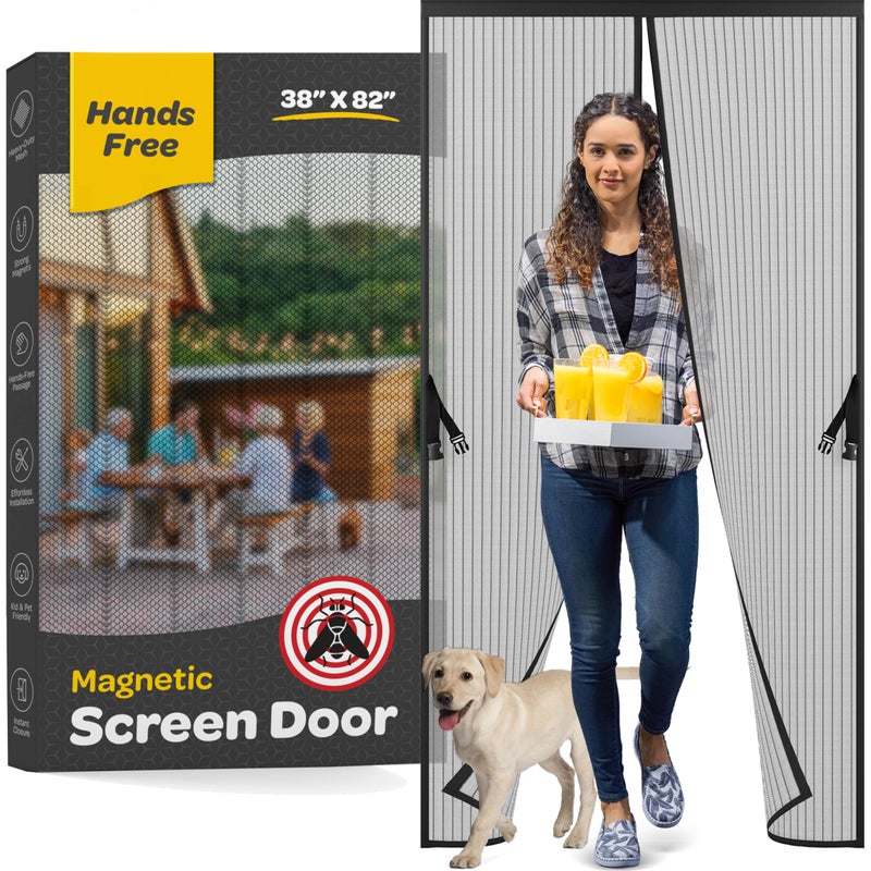 SEWANTA Magnetic Screen Door, Hands-Free Kid/Pet-Friendly Walk Through - Self Magnetic Closure Screen Door Mesh, Stay-Open Option with Buckles - Keeps Bugs Out Lets Breeze in, Fits Door Size (39.4" x 82.7") - Image 1