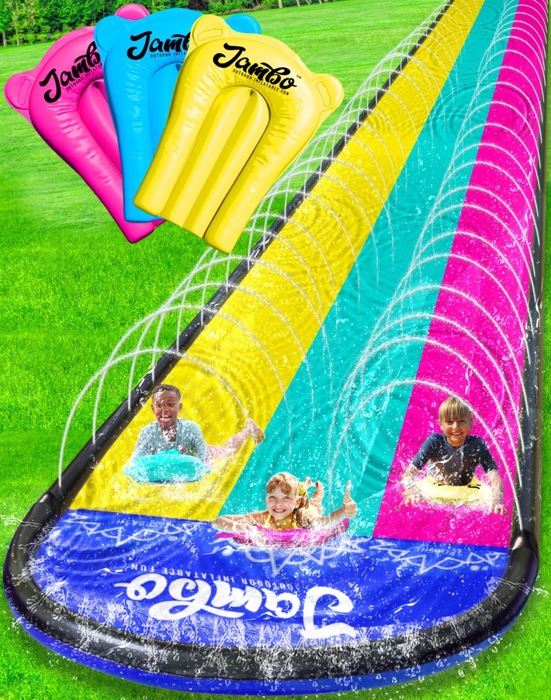 JAMBO XL 20Ft Premium Slip Splash and Slide with 3 Bodyboards, Heavy Duty Water Slide- Advanced 3-Way Water Sprinkler System, Backyard Waterslide Outdoor Water Toys n Slides for Kids Splash Pad - Image 1