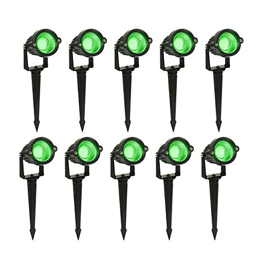 D'Mak D’Mak™ Outdoor Led Garden Light 3 Watt and Spike Green Focus ( 'IP65 ' Water Resistant & Adjustable 180° ) Black Aluminium Body || Garden Lights | | 3w Garden Light | (Pack 0f 10) (Green) - Image 1