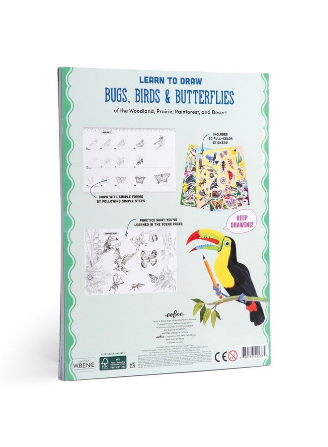 eeBoo: Learn to Draw - Bugs, Birds & Butterflies - 32 Page Activity Book & 50 Stickers Set, Fun Nature-Themed Step-by-Step Drawing & Coloring, Kids 5+ - Image 2