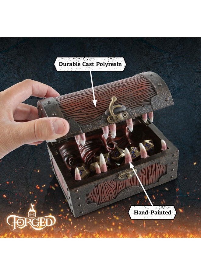 فورجد دايس كو. صندوق تخزين نرد "Mimic Chest" من شركة Forged Dice Co. - يتسع لما يصل إلى 35 نردًا من لعبة DND أو 5 مجموعات من نرد متعدد السطوح - هدايا رائعة من لعبة DND للرجال ومتوافق مع لعبة Dungeons & Dragons  - Image 2