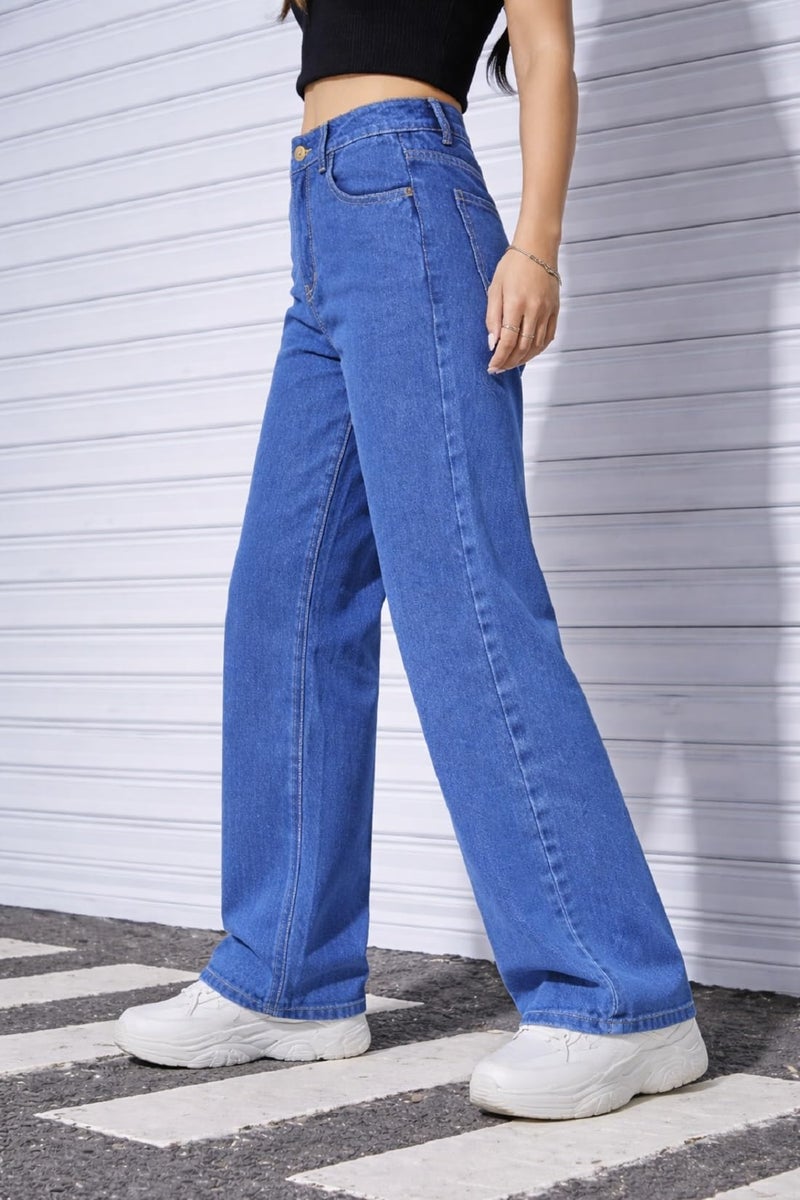 ADBUCKS Stretchable Denim Fabric High Rise Straight Fit Jeans for Girls (in, Age, 12 Years, 13 Years, Blue) - Image 2