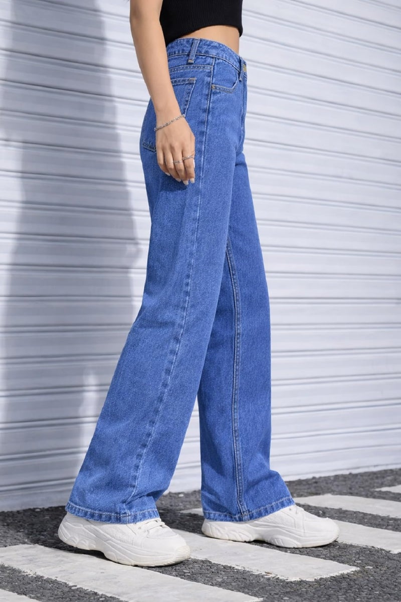 ADBUCKS Stretchable Denim Fabric High Rise Straight Fit Jeans for Girls (in, Age, 12 Years, 13 Years, Blue) - Image 3