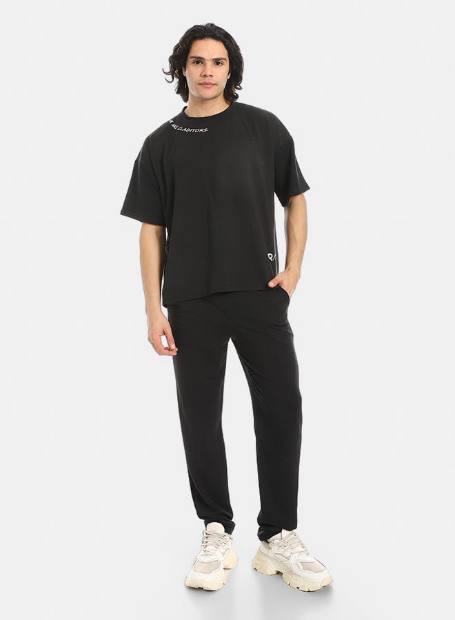 Red Circle Black Slip On Back Printed T-Shirt and Pants Set - Image 1