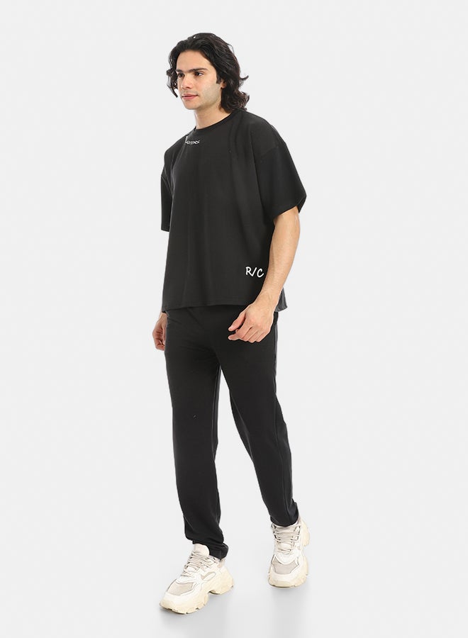 Red Circle Black Slip On Back Printed T-Shirt and Pants Set - Image 2