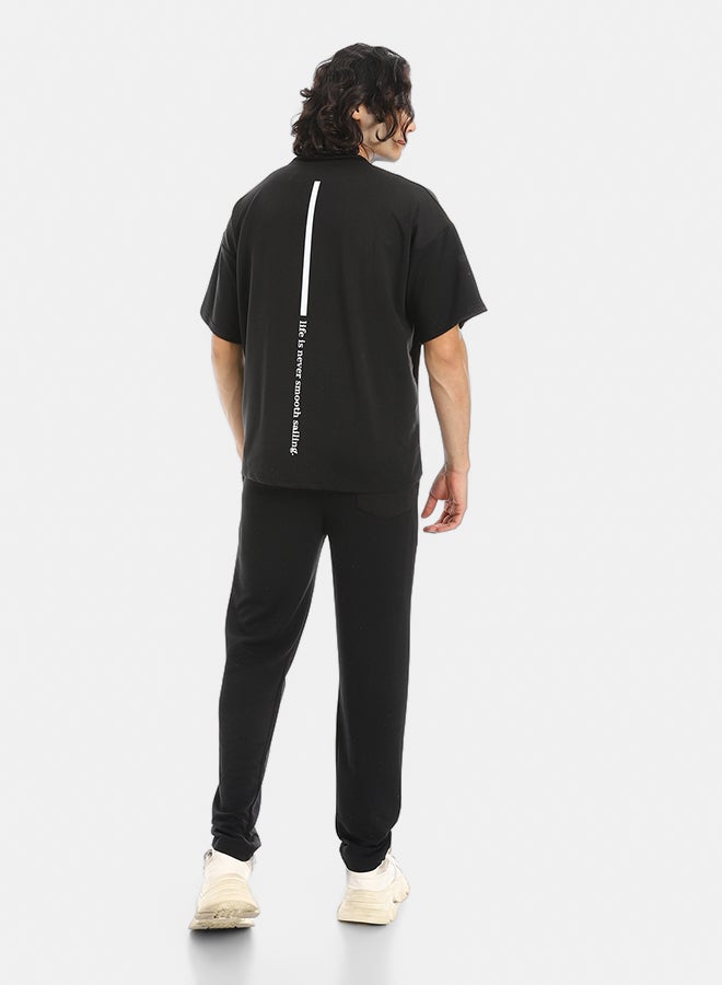 Red Circle Black Slip On Back Printed T-Shirt and Pants Set - Image 3